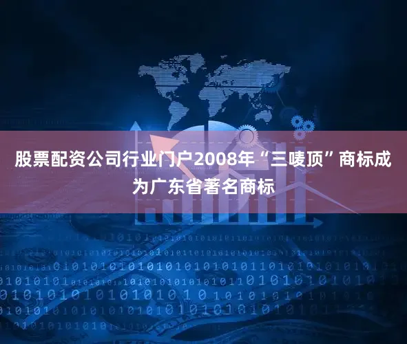 股票配资公司行业门户2008年“三唛顶”商标成为广东省著名商标